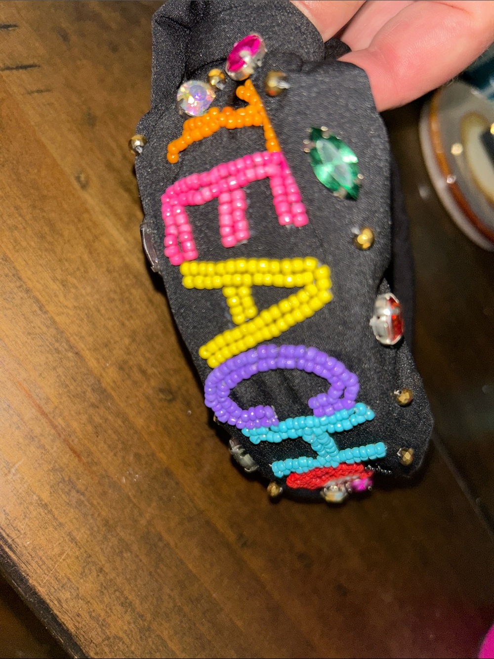 TEACH #1 Teacher Pride Beaded Black Hairband with Colorful Bead Lettering EUC